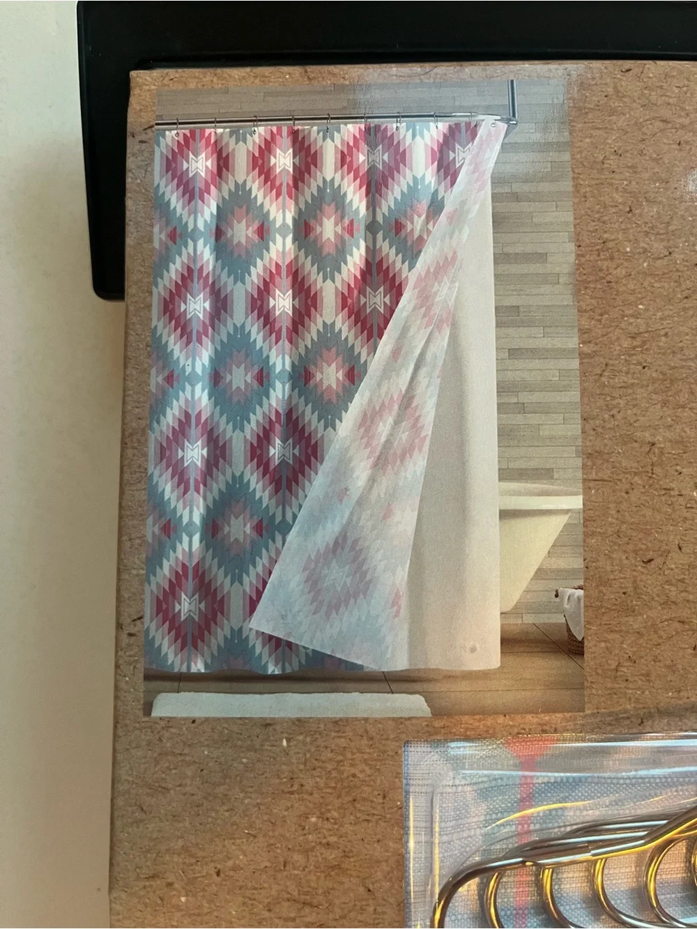 Wrangler Pink and Blue Geometric Shower Curtain Set